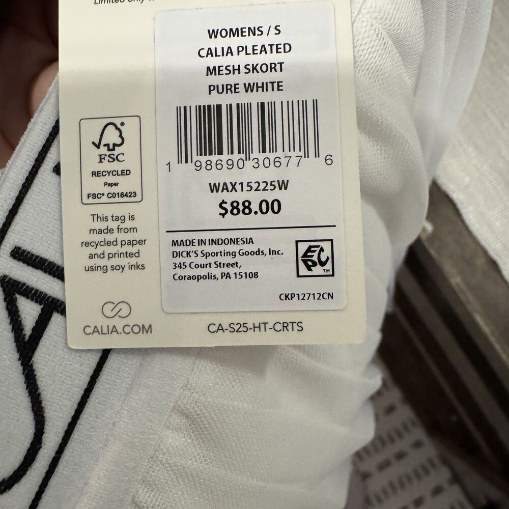 Calia Court High Rise Skort Womens Small White Pleated Athletic Tennis UPF 50 - Picture 4 of 5